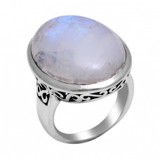 Cabochon Oval Shape Rainbow Moonstone 925 Sterling Silver Designer Ring