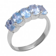 Faceted Oval Shape Blue Topaz Gemstone 925 Sterling Silver Prong Setting Ring