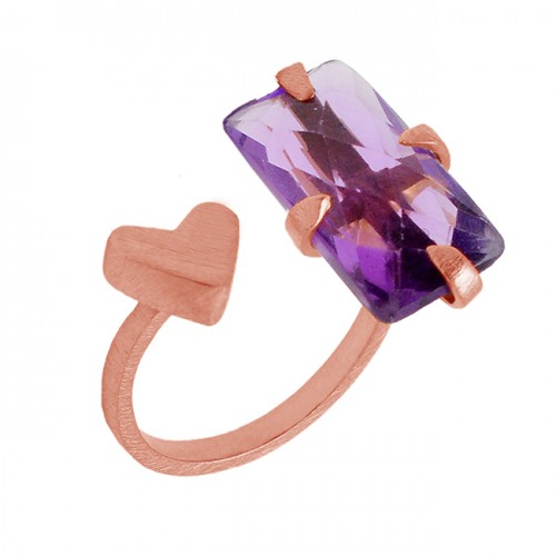 Rectangle Shape Amethyst Gemstone 925 Sterling Silver Gold Plated Ring Jewelry