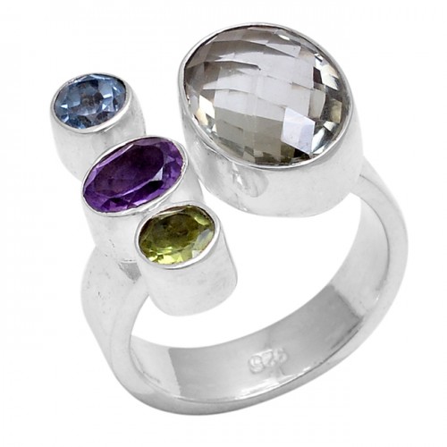 Oval Round Shape Multi Color Gemstone 925 Sterling Silver Designer Ring Jewelry