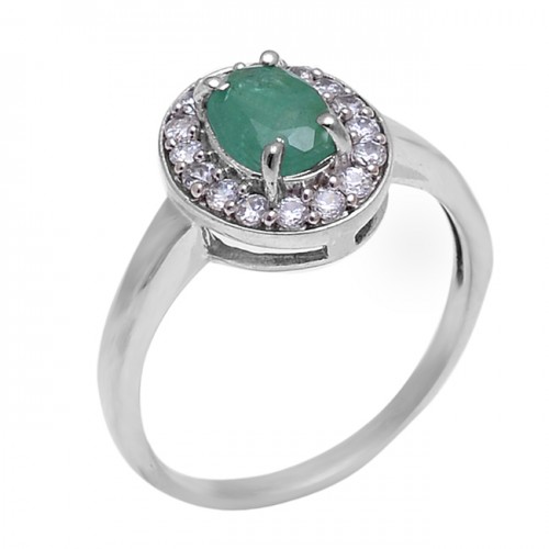 Emerald Cubic Zirconia Gemstone 925 Sterling Silver Designer Ring Jewelry