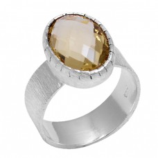 Briolette Oval Shape Citrine Gemstone 925 Sterling Silver Designer Ring Jewelry