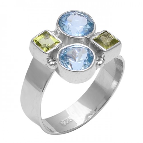 Blue Topaz Peridot Gemstone 925 Sterling Silver New Stylish Designer Ring