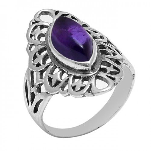 Marquise Shape Amethyst Gemstone 925 Sterling Silver Filigree Style Ring