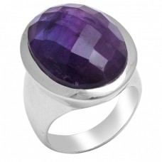Faceted Oval Shape Amethyst Gemstone 925 Sterling Silver Designer Ring Jewelry