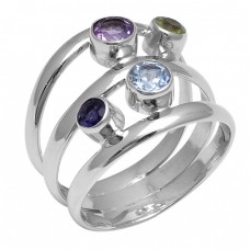 Amethyst Topaz Peridot Iolite Gemstone 925 Sterling Silver Designer Ring Jewelry