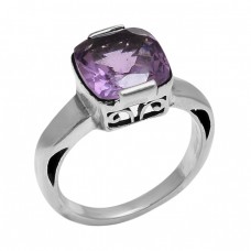 Faceted Square Shape Amethyst Gemstone 925 Sterling Silver Ring Jewelry