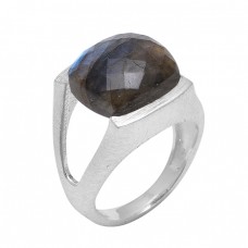 Faceted Square Shape Labradorite Gemstone 925 Sterling Silver Designer Ring