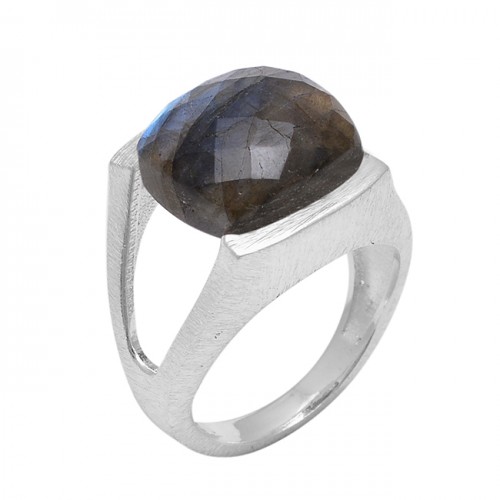 Faceted Square Shape Labradorite Gemstone 925 Sterling Silver Designer Ring