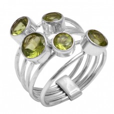 Faceted Round Shape Peridot Gemstone 925 Sterling Silver New Designer Ring