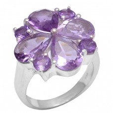 Faceted Pear Round Shape Amethyst Gemstone 925 Sterling Silver Ring Jewelry