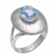 Faceted Oval Shape Blue Topaz Gemstone 925 Sterling Silver Designer Ring