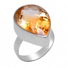 Faceted Pear Shape Citrine Gemstone 925 Sterling Silver Handmade Designer Ring