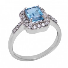 Blue Topaz Cubic Zirconia Gemstone 925 Sterling Silver Cocktail Designer Ring