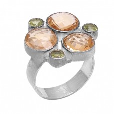 Round Shape Citrine Peridot Gemstone 925 Sterling Silver Designer Ring Jewelry