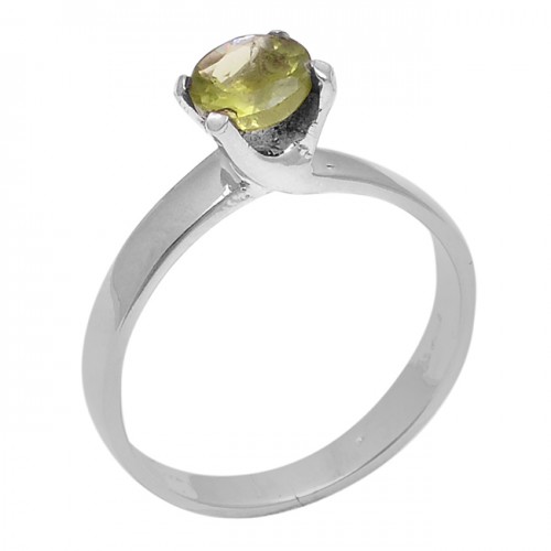 Faceted Round Shape Peridot Gemstone 925 Sterling Silver Prong Setting Ring