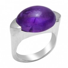 Oval Cabochon Amethyst Gemstone 925 Sterling Silver Designer Ring Jewelry