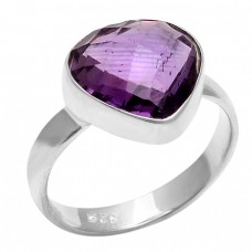 Hearts Shape Amethyst Gemstone 925 Sterling Silver Jewelry Ring 