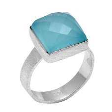 Square Shape Aqua Chalcedony Gemstone 925 Sterling Silver Jewelry Ring