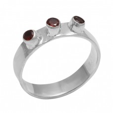 Round Shape Garnet Gemstone 925 Sterling Silver Jewelry Designer Ring