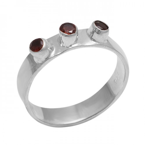 Round Shape Garnet Gemstone 925 Sterling Silver Jewelry Designer Ring