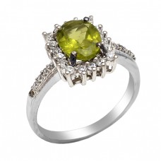 Cocktail Designer Peridot Cubic Zirconia Gemstone 925 Sterling Silver Jewelry Ring