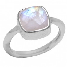 Square Shape Rainbow Moonstone 925 Sterling Silver Jewelry Handmade Ring 