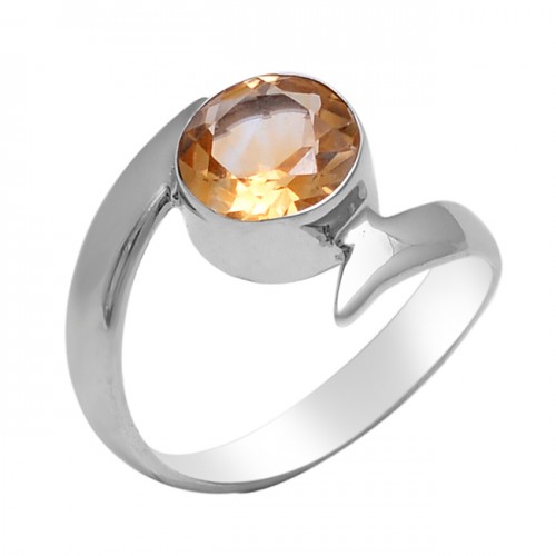 Faceted Round Shape Citrine Gemstone 925 Sterling Silver Jewelry Ring