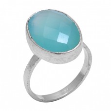 Oval Shape Aqua Chalcedony Gemstone 925 Sterling Silver Jewelry Handmade Ring