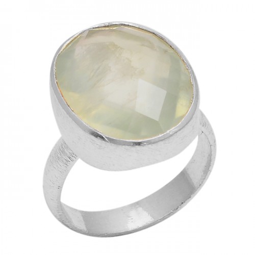 Faceted Oval Shape Prehnite Gemstone 925 Sterling Silver Jewelry Ring 
