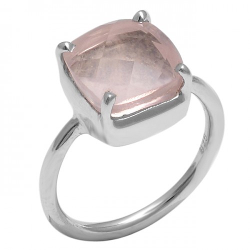Square Shape Rose Chalcedony Gemstone 925 Sterling Silver Jewelry Ring