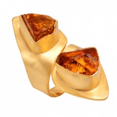 Raw Material Citrine Rough Gemstone 925 Silver Jewelry Gold Plated Ring 