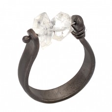 Herkimer Diamond Gemstone 925 Sterling Silver Jewelry Black Rhodium Ring