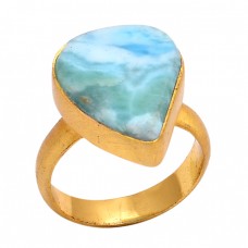 Fancy Shape Larimar Gemstone 925 Sterling Silver Jewelry Gold Plated Ring