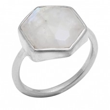 Hexagon Shape Rainbow Moonstone 925 Sterling Silver Jewelry Handmade Ring