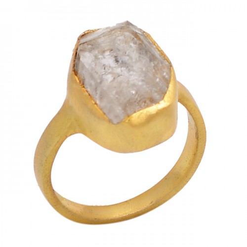 Herkimer Diamond Rough Gemstone 925 Sterling Silver Jewelry Gold Plated Ring