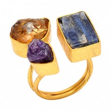 925 Sterling Silver Jewelry Raw Material Rough Gemstone Gold Plated Ring 