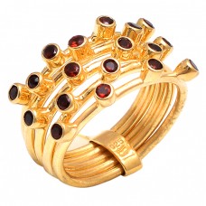 Round Shape Garnet Gemstone 925 Sterling Silver Jewelry Gold Plated Ring