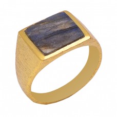 Square Shape Labradorite Gemstone 925 Sterling Silver Jewelry Gold Plated Ring