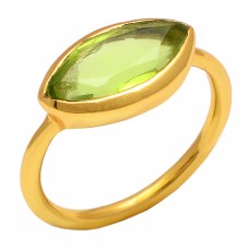 Marquise Peridot Gemstone Gold Plated 925 Sterling Silver Jewelry Ring