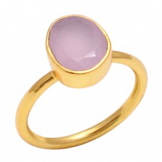 Oval Shape Rose Chalcedony Gemstone 925 Sterling Silver Jewelry Gold Plated Ring