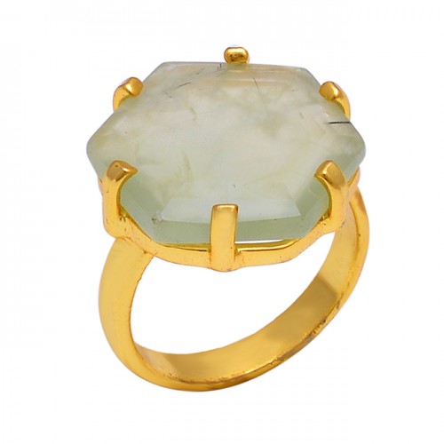 Prehnite Gemstone 925 Sterling Silver Jewelry Gold Plated Handmade Ring