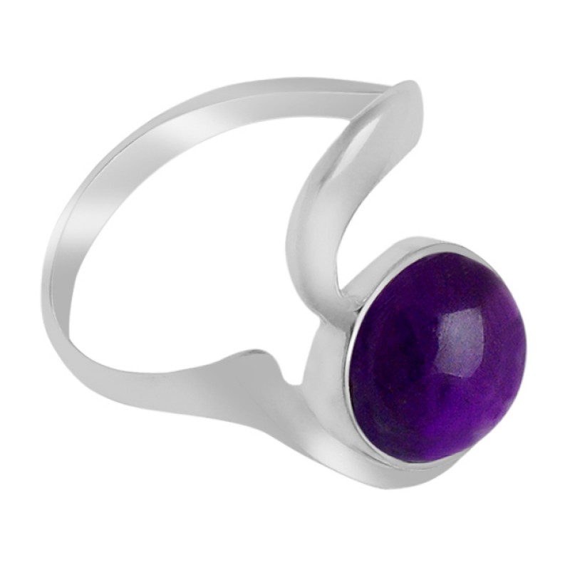 Cabochon Round Amethyst Gemstone 925 Sterling Silver Handcrafted Designer Ring Jewelry