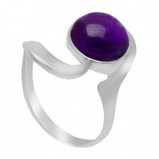 Cabochon Round Amethyst Gemstone 925 Sterling Silver Handcrafted Designer Ring Jewelry