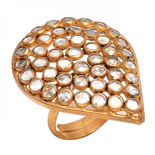 925 Sterling Silver Gold Plated Handmade Designer Gemstone Ring Jewelry