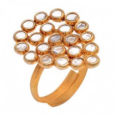 Crystal Quartz Round Shape Gemstone 925 Silver Gold Plated Designer Ring Jewelry