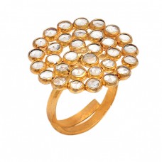 Rose Cutting Round Gemstone 925 Sterling Silver Gold Plated Designer Ring