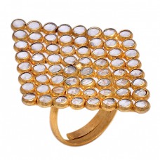 Crystal Quartz Rose Cutting Gemstone 925 Silver Gold Plated Designer Ring Jewelry