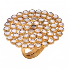 Handmade Designer Crystal Quartz Gemstone 925 Sterling Silver Gold Plated Ring