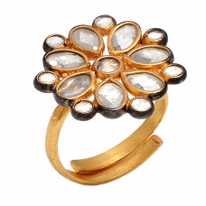 925 Sterling Silver Crystal Quartz Gemstone Gold Plated Designer Ring Jewellery